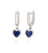 925 Ayar Gümüş Swarovski Safir Kalp Küpe (Gümüş)