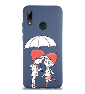 Huawei P Smart 2019 Uyumlu Lansman Kılıf Aşk Tasarımlı İçi Kadife Kapak-Petrol Mavisi (Şeffaf)