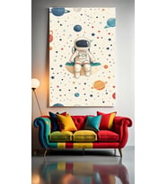 ÇOCUK ODASI VE KREŞ OTURAN ASTRONOT Ev Duvar Salon Güzellik Salonu Ofis Dükkan Dekarasyon Kanvas Tablo (Çok Renkli)