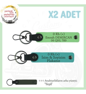 Motosikleçiye Hediye, İsim Plaka ve 0 + Kan Grubu Yazılı x2 Anahtarlık, K Turkuaz-F Yeşil-Ysl (Çok Renkli)