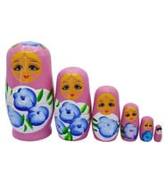 Ahşap Matruşka Bebek Altılı Set Gül Pembe