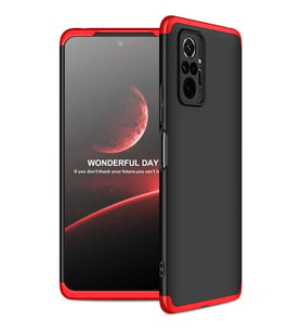 Xiaomi Redmi Note 10 Pro Kılıf 3 Parça Slim Sert Silikon Kapak AYS (Siyah-Kırmızı)