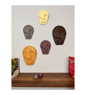 Soyut Tasarım El Yapımı Özel Pigment Boyalı Salon Oturma Odası Mutfak Duvar Dekoru Taş Mask 5'li Set (Çok Renkli)