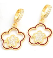 ​Gümüş Gold Sallantılı Çiçek Desenli Kadın Küpe