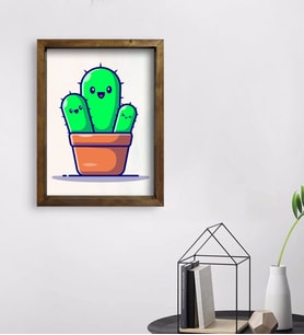 BK Gift Kaktüs Tasarımlı Doğal Masif Ahşap Çerçeveli Tablo 45x65cm-3