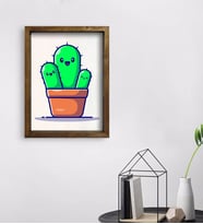 BK Gift Kaktüs Tasarımlı Doğal Masif Ahşap Çerçeveli Tablo 45x65cm-3