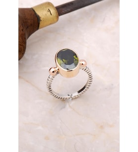Peridot Elişi Gümüş Tektaş Yüzük 3022
