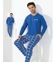 LYYN Boyraz 0645 Erkek Uzun Kol Penye Pijama Takımı (Saks)