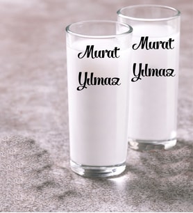 Kişiye Özel Düz El Yazılı İkili Rakı Bardağı Kadehi Makinede Yıkanabilir Baskı