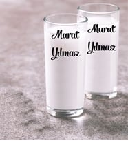Kişiye Özel Düz El Yazılı İkili Rakı Bardağı Kadehi Makinede Yıkanabilir Baskı
