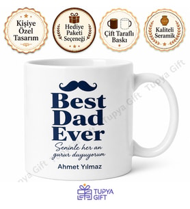 Best Dad Ever Yazılı İngilizce Kupa Bardak Babalar Günü Hediyesi Baskılı