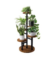 Çiçeklik 5 Raflı Saksılık Dekoratif 5 Raflı Çiçeklik Metal Doğal Ahşap Saksılık Çiçek Rafı Daire Model