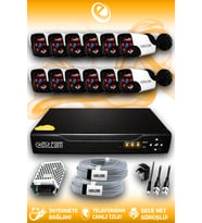 ELITCAM 12 Kameralı Panda 12 Dış Kamera Set HDD'siz Full HD Gece Görüşlü Güvenlik Kamerası Sistemi