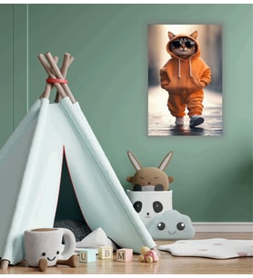 Eşofmanlı Kedi Temalı Cam Tablo