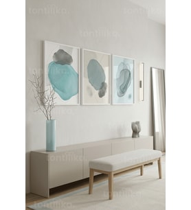 Modern Minimalist Soyut Formlar 3’lü Ahşap Çerçeveli Tablo Seti