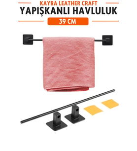 Yapışkanlı Metal Siyah Havluluk 39 cm Duvara Monte
