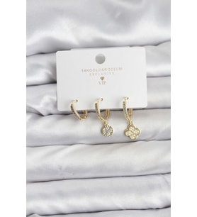 Pirinç Gold Renk Yonca Model 3'lü Kadın Küpe Seti