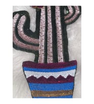 34X18 CM PUL PAYETLİ ÇİÇEK KAKTÜS SAKSI KEDİ APLİKE ARMA YAMA