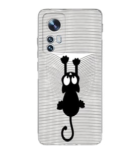 Xiaomi Mi 12 Uyumlu Kamera Korumalı Kapak Çizgi Kedi (Beyaz) Tasarımlı Şeffaf Silikon Kılıf