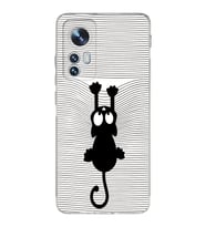 Xiaomi Mi 12 Uyumlu Kamera Korumalı Kapak Çizgi Kedi (Beyaz) Tasarımlı Şeffaf Silikon Kılıf
