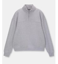 Oversize Yarım Farmuarlı Yakalı Basic SweatShirt - Gri