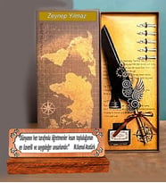 Öğretmenler Günü Hediye Kişiye Özel Kuş Tüyü Divit Kalem Seti & Masaüstü Sümen Notluk