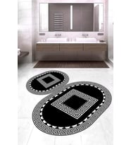 Dijital Baskılı Kaymaz Taban Yıkanabilir Oval 2'li Klozet Takımı Banyo Paspası NOKZ-SD-604 (Siyah)