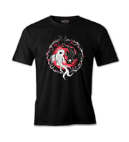 Koi Fishes in a Floral Circle Siyah Erkek Tshirt
