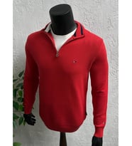 Tommy Hilfiger Yarım Fermuarlı Triko Kazak (Kırmızı)