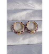 Pirinç Gold Renk Mor Etnik Desenli Halka Küpe - TJ-BKP9076