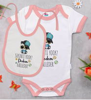BK Kids Sıkıntı Yok Dedem Halleder Tasarımlı Pembe Bebek Body Zıbın ve Mama Önlüğü Hediye Seti-1