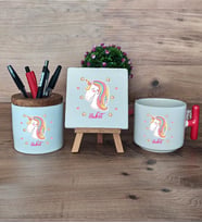 Unicorn Hediye Sepeti Kupa Bardak T Kulplu, Kalemlik ve Dekoratif Taş Kadın Arkadaşa Doğum Günü Hediyesi (Model 1)