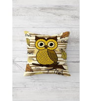 Baykuş Owl Sarı Çift Tarafı Baskılı Gizli Fermuarlı Yastık Kılıfı Kırlent Koltuk Yastık Kılıfı (KAHVE)