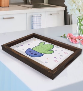 BK Gift Kaktüs Tasarımlı Doğal Ahşap Tepsi-3