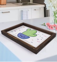 BK Gift Kaktüs Tasarımlı Doğal Ahşap Tepsi-3