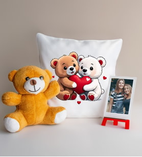 Kişiye Özel Hediye Seti- Özel Tasarım Yastık- Peluş Ayıcık- Şövale- Kişiye Özel Polaroid Fotoğraf