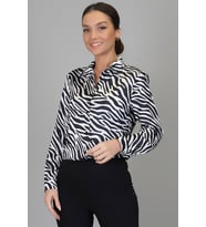 SWEETNESS Kadın Siyah Beyaz Desenli Likralı Saten Uzun Kol Abiye Gömlek DK 1006