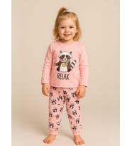 Kız Çocuk Pamuklu Hayvan Baskılı Pijama Takımı (Pembe)