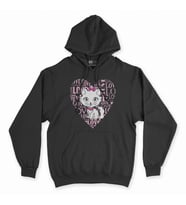 Tatlı Kedicik Siyah Kapşonlu Sweatshirt Hoddie