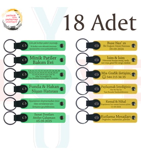 Fıstık Yeşili & Sarı, Fen Öğretmeninden Karne Hediyesi, 18’li Set, Kişisel Mesajlı Deri Anahtarlık