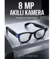 Mey İthalat® Siyah Bluetooth Akıllı Kamera Gözlüğü 8 MP Kameralı AI Çeviri Wi-Fi Fotoğraf Video Müzik Arama ve Dokunmatik Kontrollü