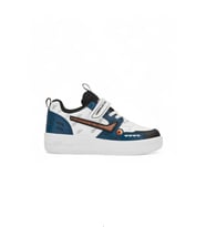Unisex Çocuk Spor Ayakkabı Ortopedik Lastik Bağcık Cırtlı Desenli Kaymaz Taban Yürüyüş Sneaker 033 (Siyah - Beyaz - Mavi)