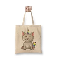 Kitten Cat Unicorn Kedi Beyaz Bez Çanta Uzun Saplı Alışveriş Çantası Plaj Çantası