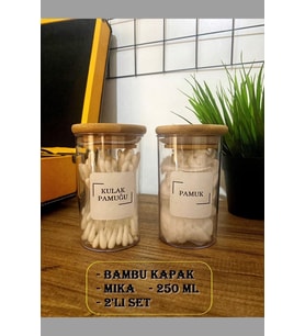 2'li Bambu Kapaklı Akrilik Banyo Seti Kavanozu 250 ml