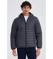 Skechers Essential Synthetic Fill Jacket Kapüşonlu Şişme Erkek Mont Gri (Gri)