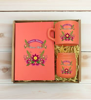 BK Gift Kişiye Özel İsimli DTF Anne Temalı Somon Defter & Kahve Fincanı & Mum Hediye Seti-6, Anneye Hediye, Anneler Günü Hediyesi