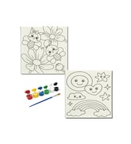 Okul Etkinliği-2'li Tuval Boyama Seti. 20x20 Cm Uv Baskı 6 Akrilik Boya 1 Fırça-model-293
