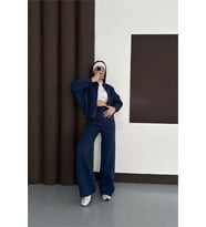 Neşeli butik kadın lacivert fermuarlı 3 iplik eşofman takımı NBESF01