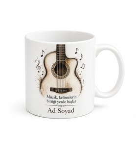 Gitar Telleri ve Akustik Kasa Çizimli Melodik Tınılarla Dinlenen Kupa Bardak Hediye