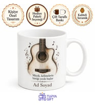 Gitar Telleri ve Akustik Kasa Çizimli Melodik Tınılarla Dinlenen Kupa Bardak Hediye